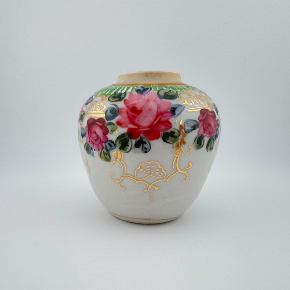 Vintage Hand-Painted Rose Porcelain Jar Quiet Luxury Home Decor Shabby Chic 3"